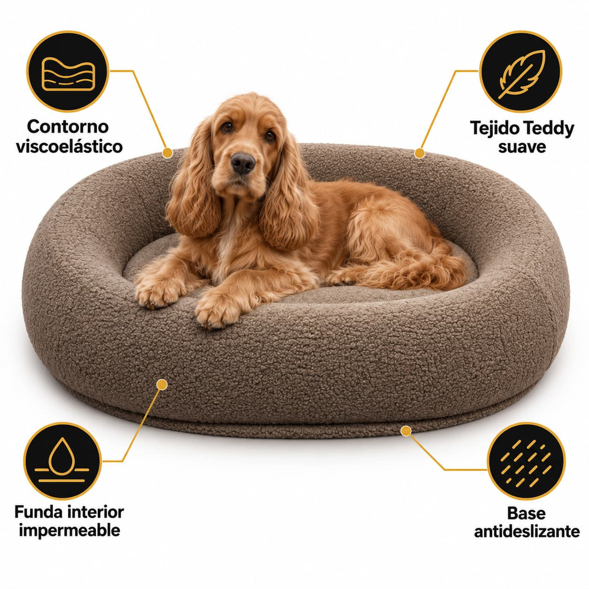 Cama viscoelástica para perros Livopets con tejido Teddy y base antideslizante