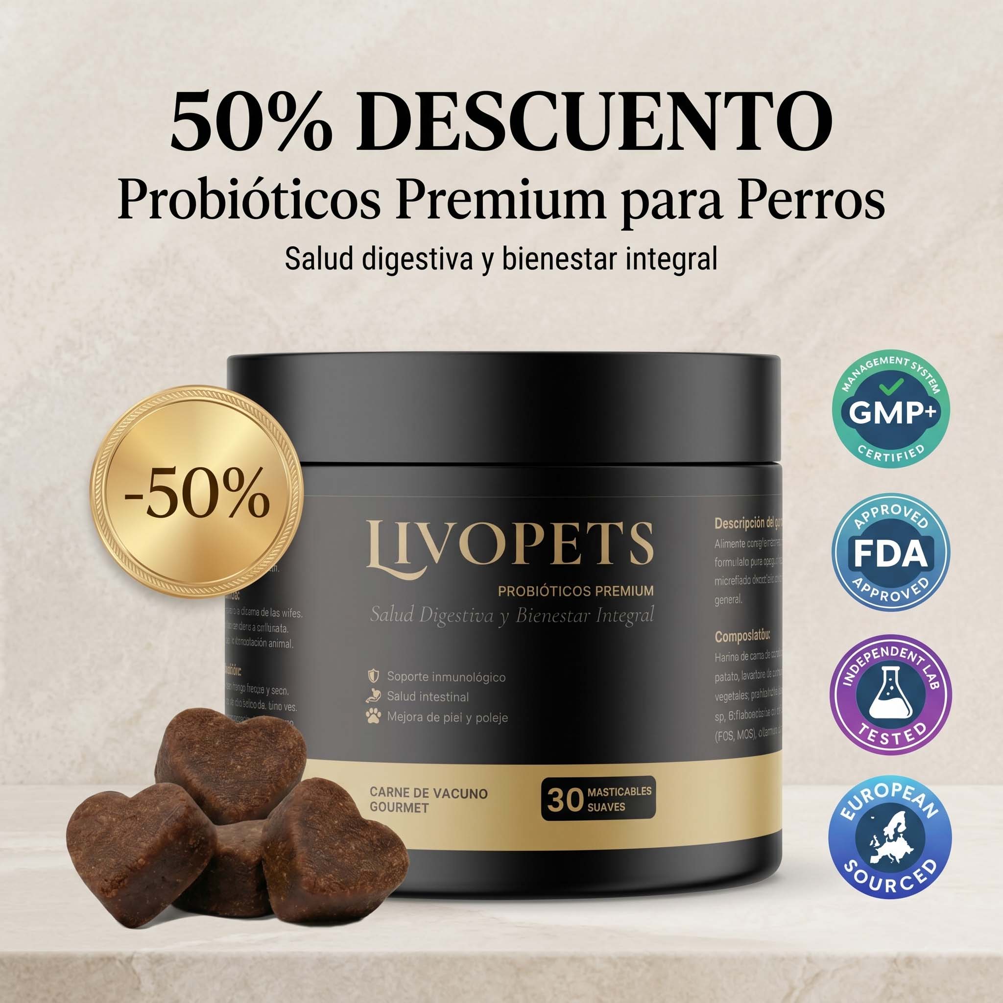 Portada producto Probióticos premium para perros Livopets