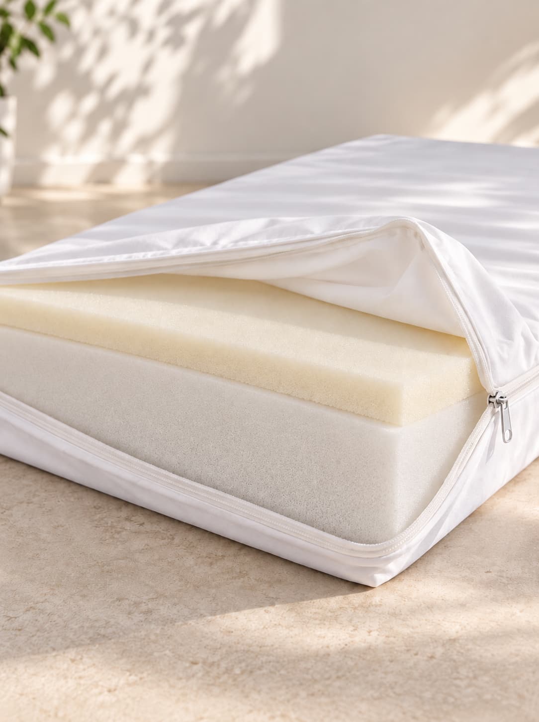 Colchón de doble capa de la Cama Nube Bouclé Livopets con funda impermeable abierta