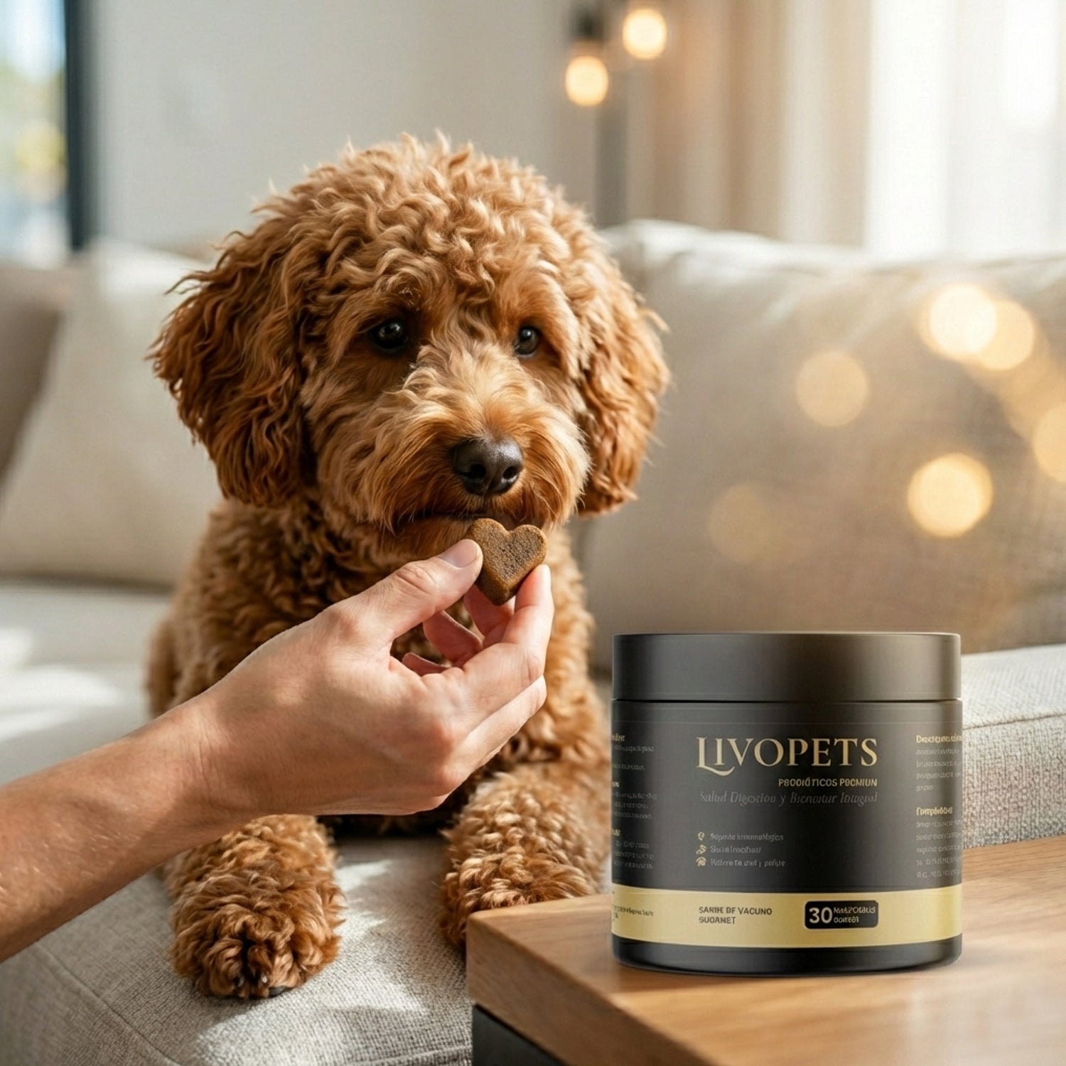 Perro mediano después de un mes comiendo probióticos Livopets